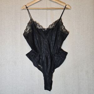 Vtg Christian Dior Black Negligee Teddy Satin Lace High Cut Snap Bottom No Size